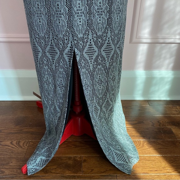 Vintage CARTISE Dress, Silver Crochet Knit, Maxi, Fringe, Black Lining, (US M) - Picture 9 of 16